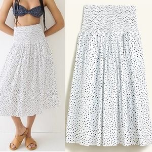 J.Crew Smocked-waist Skirt in Dot Print